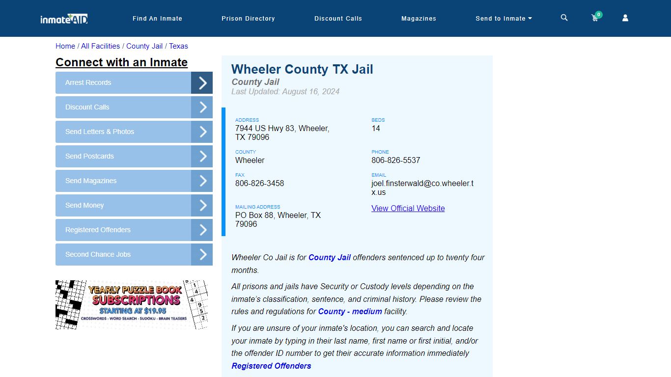 Wheeler County TX Jail - Inmate Locator